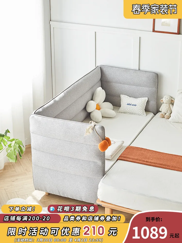 

Cotton and linen children bed twin boys girls princess bed bed widened small bed with guardrail baby together big bed