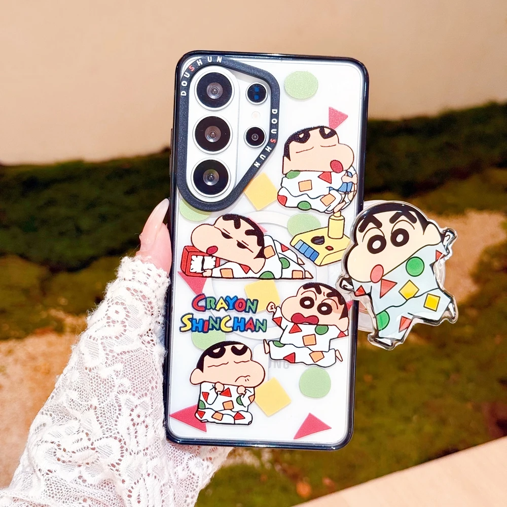 Фото Милый мультяшный чехол-держатель с магнитом Crayon Shin-chan для беспроводной зарядки Magsafe для Samsung Galaxy S26 25 24 Ultra Plus №3