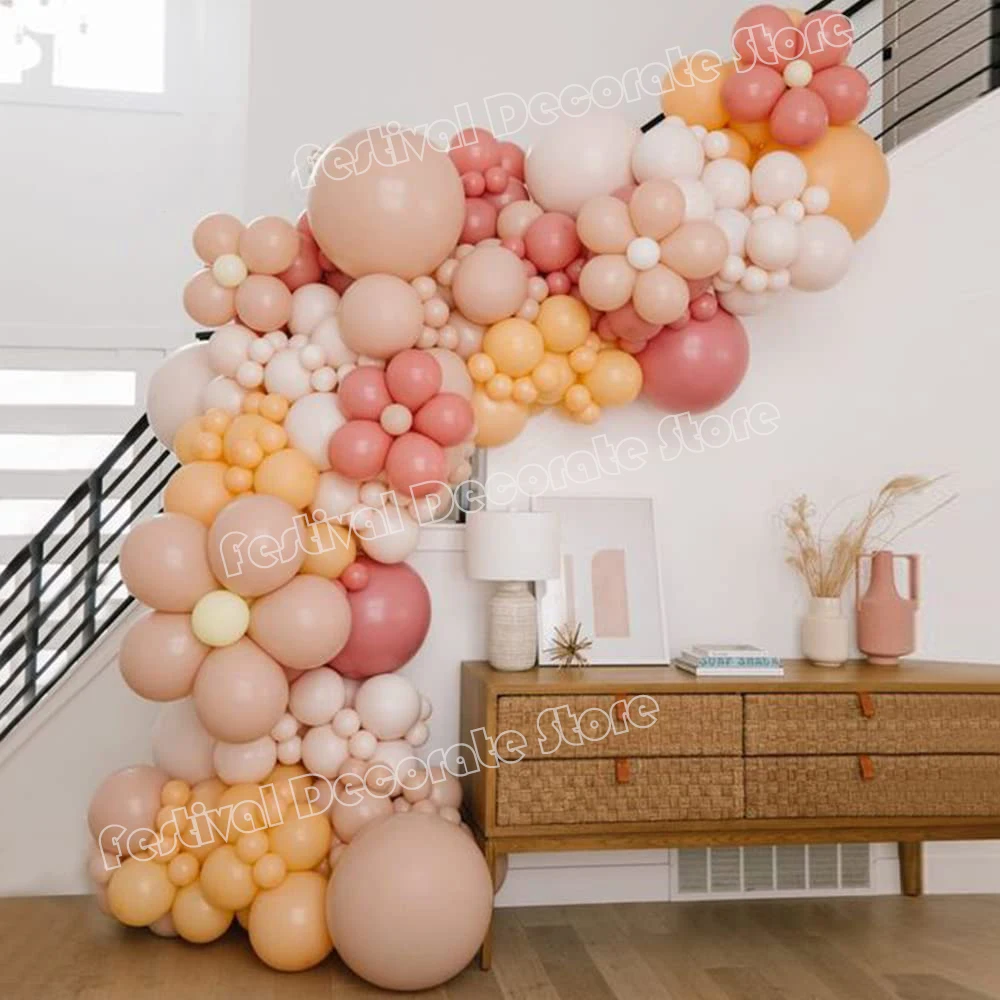 

135pcs Retro Bean Balloon Garland Arch Kit Double Vintage Apricot Latex Balloons Wedding Birthday Baby Shower Party Decoration