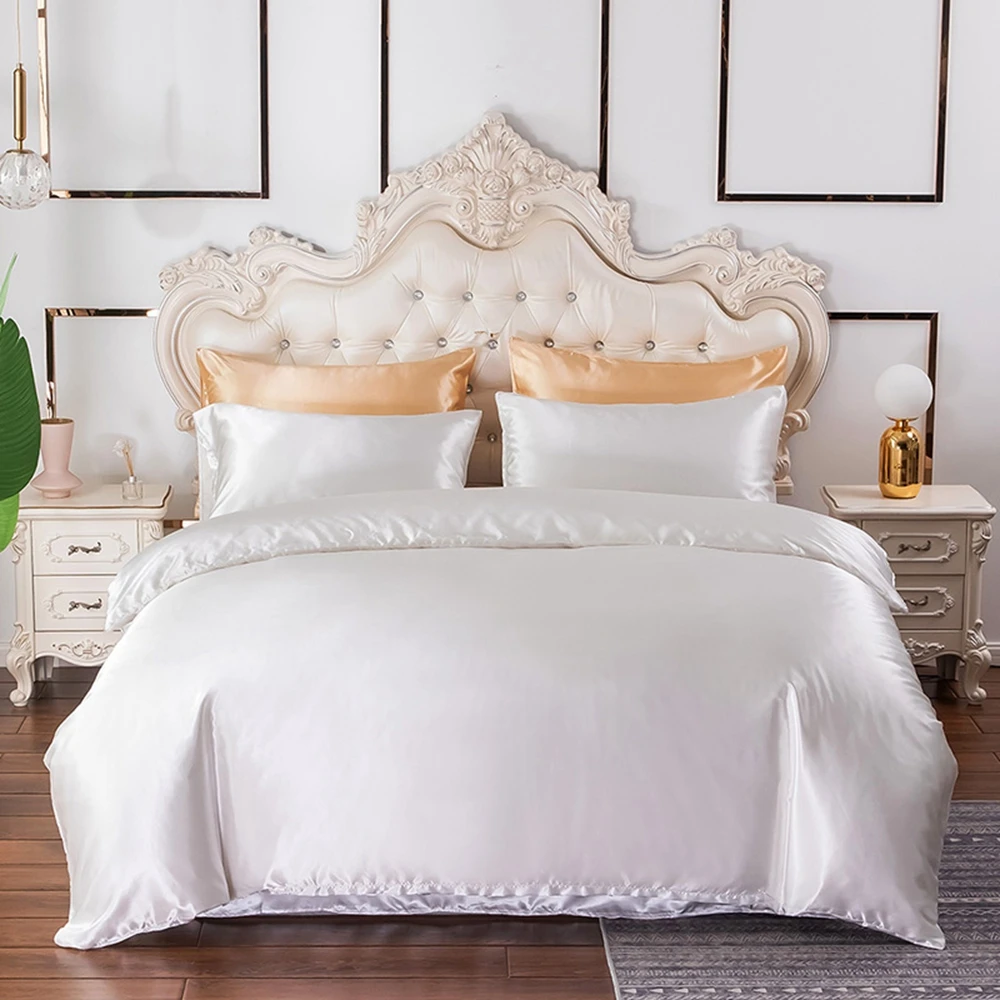 

Evich Plain White Polyester Bedding Set 3Pcs Single and Double Queen Multi Size High-end Quilt Cover Pillowcase Home Textile
