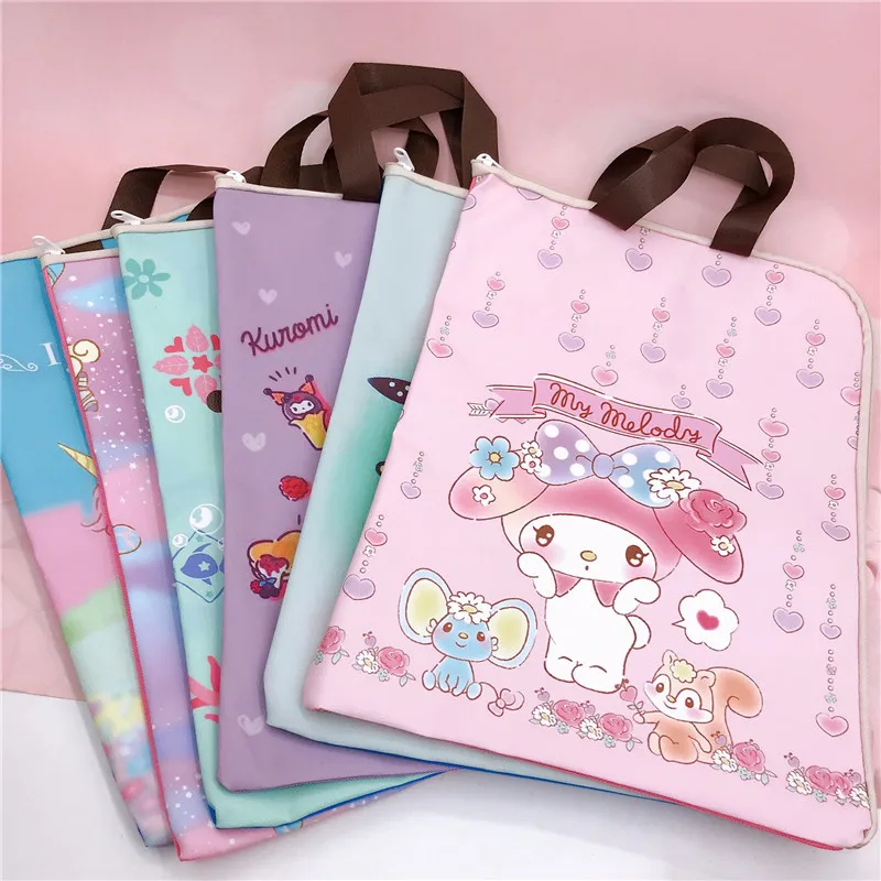 

Kawaii Sanrio Document Bag kuromi Accessories Cute Anime B4 Handheld Information File Bag Student Cram Bag Toys for Girls Gift