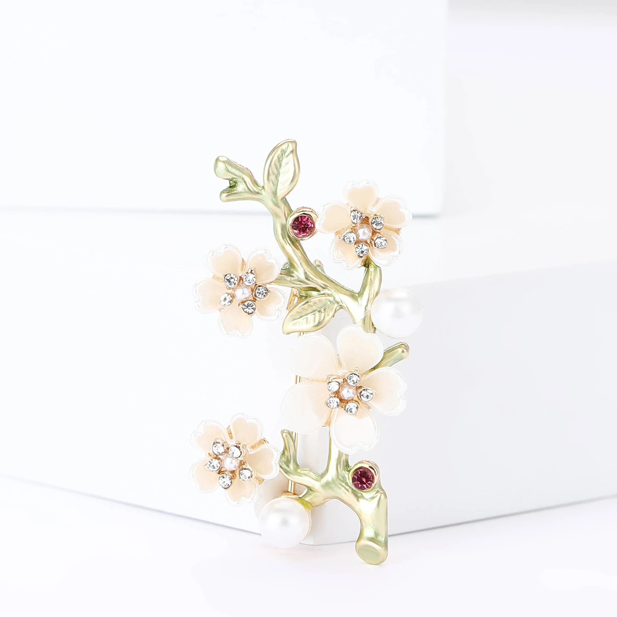 Ботанические Броши Унисекс С Жемчугом И Веткой Сливы Для Женщин Модный Аксессуар