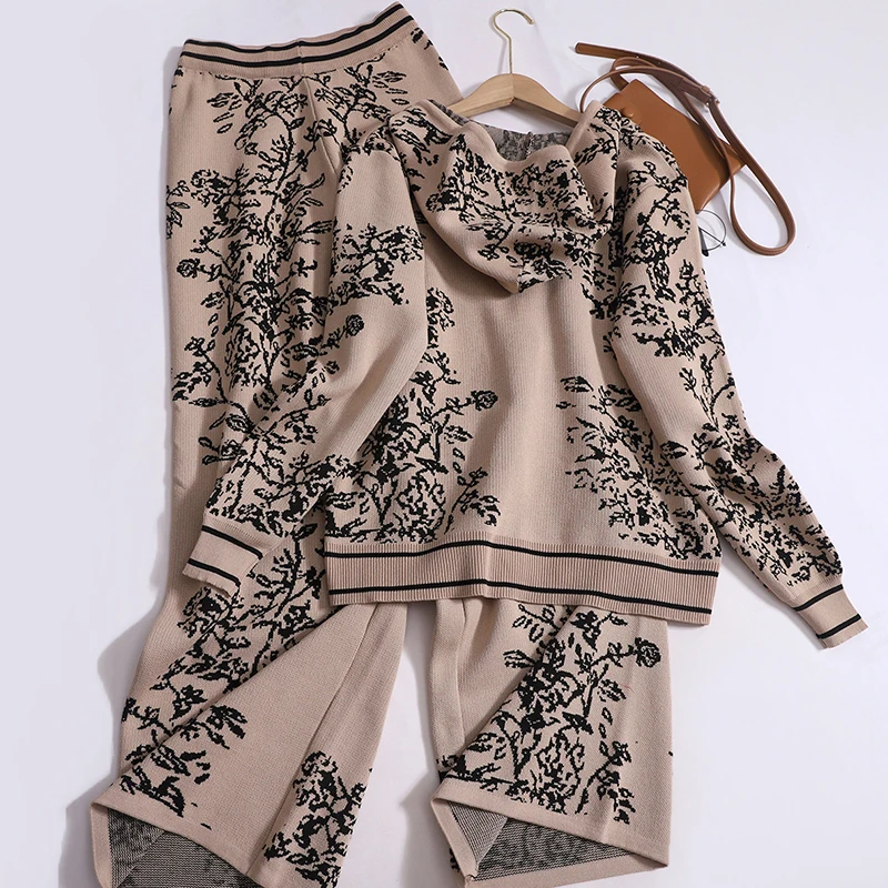 Heliar женский офисный трикотажный комплект осенне-зимний топ с капюшоном и широкие