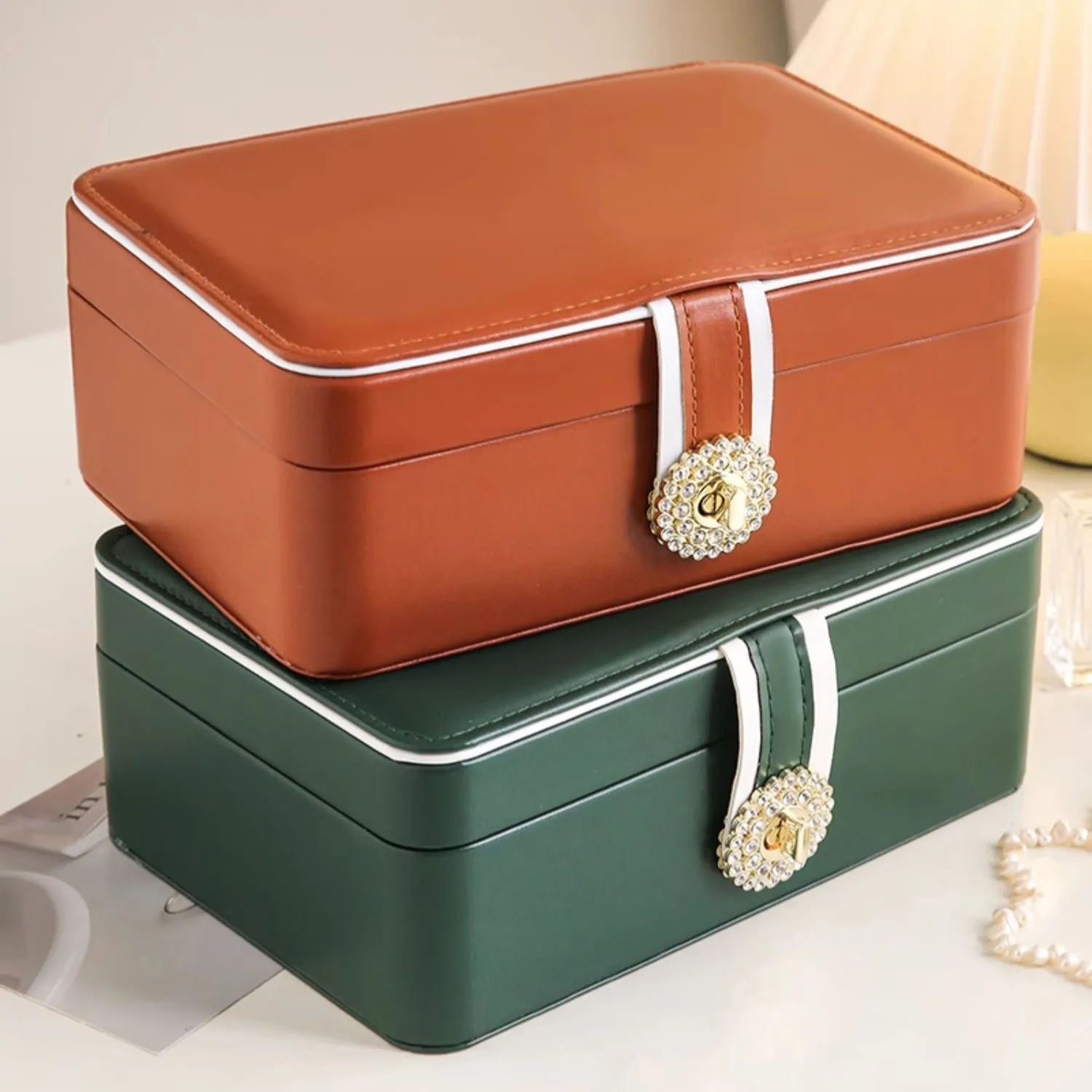 Двухслойная шкатулка для украшений органайзер большой емкости из искусственной