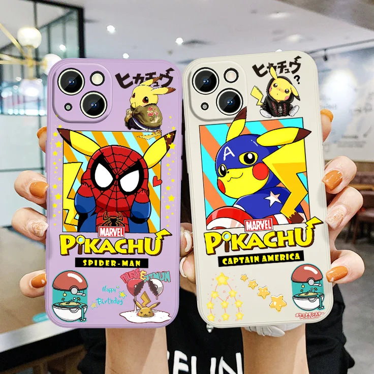 

Good looking Pikachu imitates Marvel For Apple iPhone 5 6 7 Plus 8 Plus 11 Pro MAX Plus Pro Liquid Rope Cover Funda Phone Case