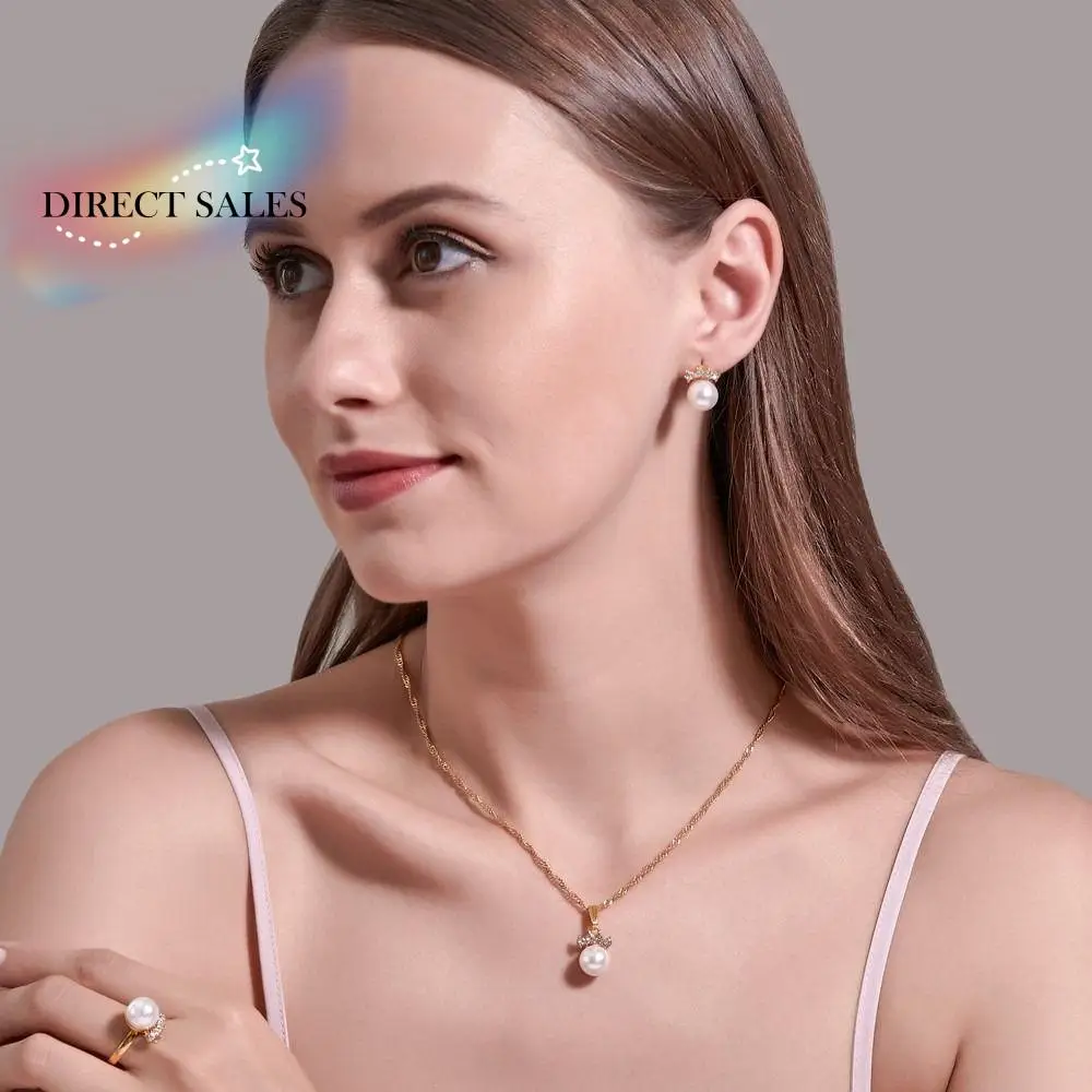 

Silver Exquisite Elegant Classic Wedding Trendy Crystal Necklace Pearl Jewelry Set Korean Style Earrings Women Ring
