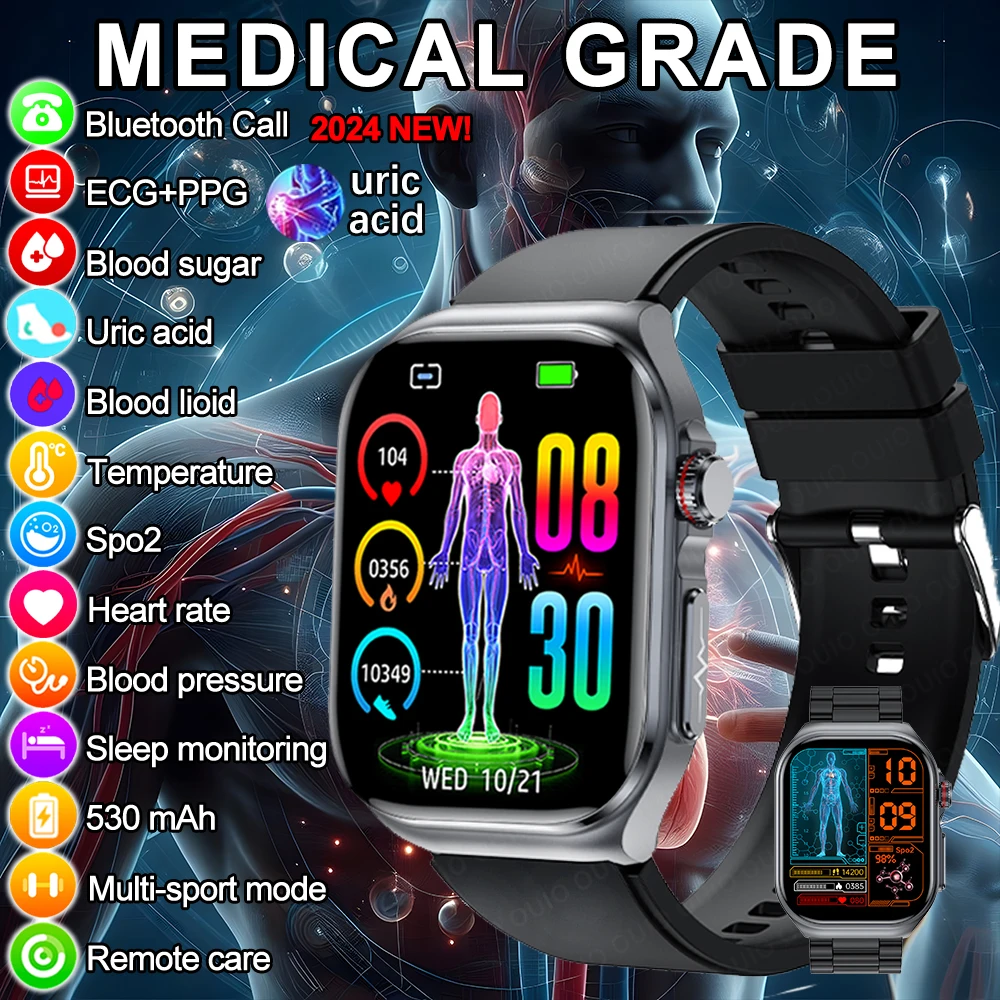 2024 новые умные часы мужские медицинского класса Ecg Ip68 водонепроницаемые глюкозы