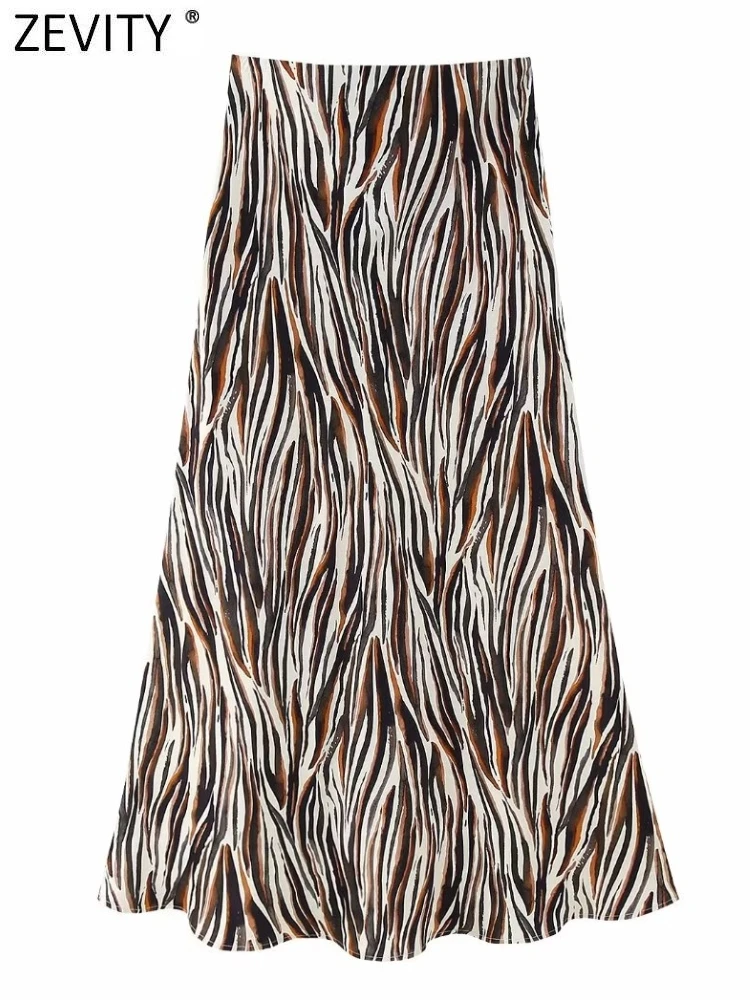 

Zevity New Women Vintage Animal Striped Print Casual A Line Midi Skirt Faldas Mujer Female Chic Elastic Waist Vestidos QUN3466