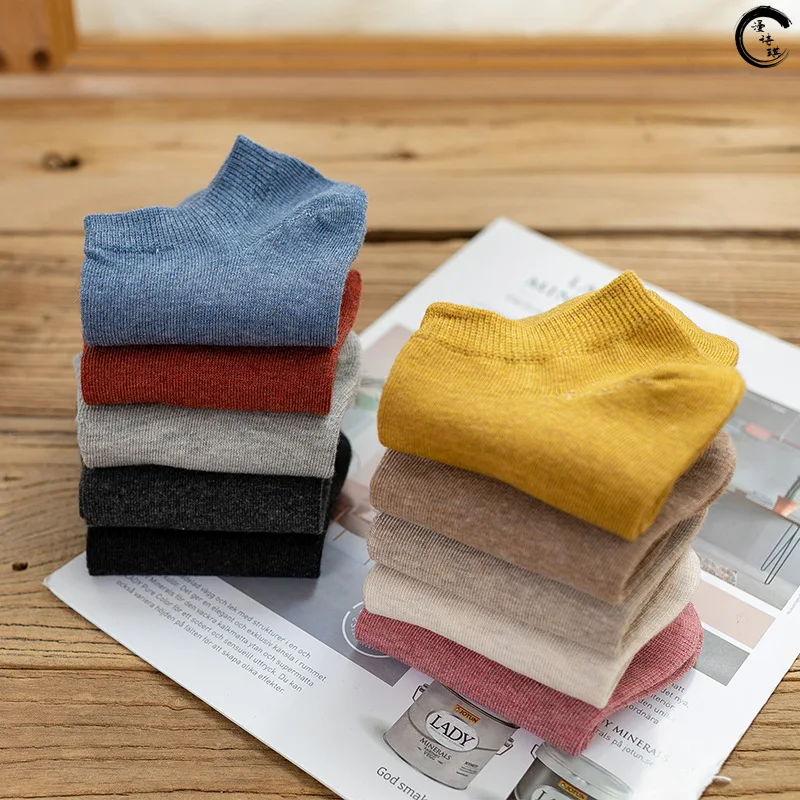 5 Pair Spring and Summer New Socks Wholesale All Cotton Women's Ten Colors Japanese Style Mingsu Wind Boat Socks Color