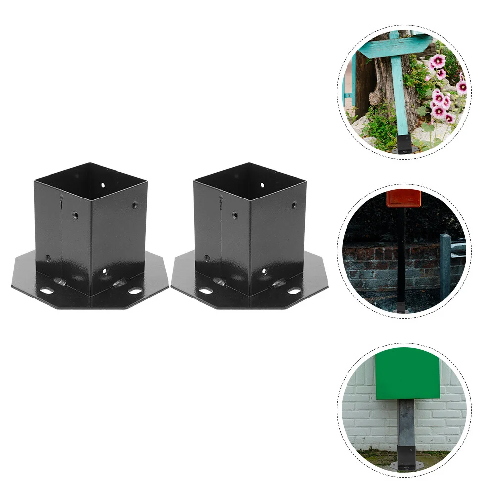 

2 Pcs Wooden Mailbox Post Bracket Fence Replacement Base Metal Deck Cover Posts Protector Railing Brackets