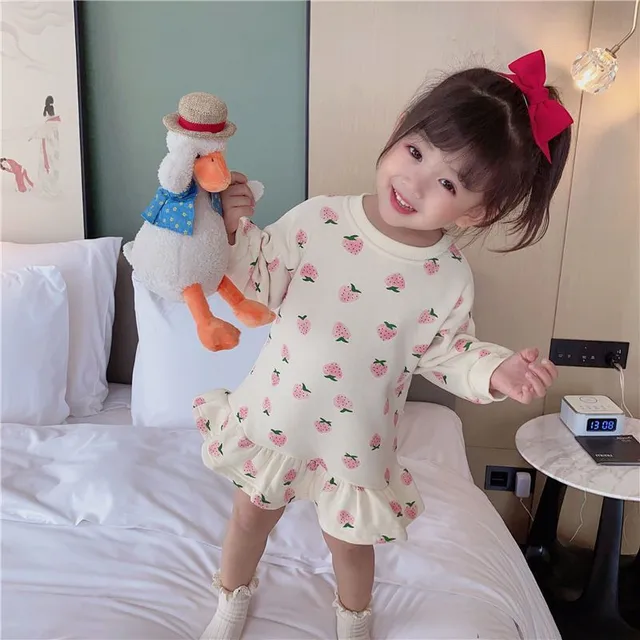 Girls' Warm Sweater Dress 2023 Winter New Korean Girls' Splicing Pleated Dress Polka Dot Printed Baby Kids Casual Clothing 2