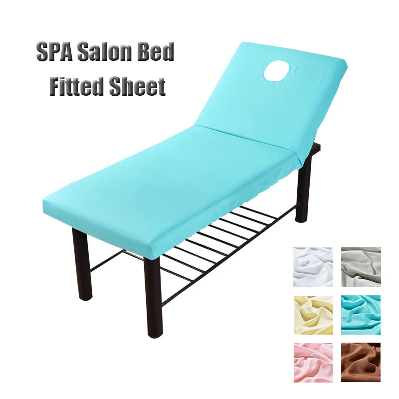 

Massage Table Salon Bed Fitted Sheet Mattress Cover Polyester Elastic Rubber Band Massage SPA Bed Cover With Face Breath Hole