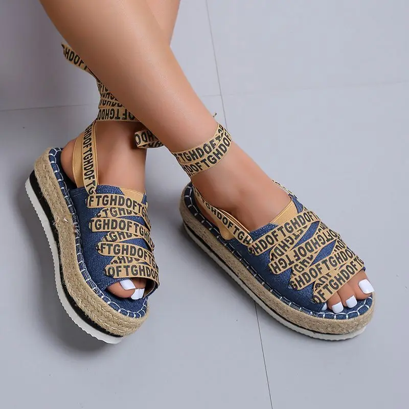 

Summer White Wedge Espadrilles Women Sandals Open Toe Gladiator Sandals Women Casual Lace Up Women Platform Sandals Summer Shoes