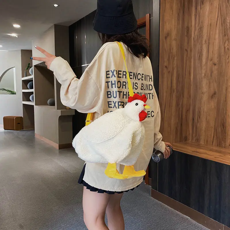 

MBTI Cute Cartoon Chicken Shoulder Bag for Women Soft Plush Fluffy Kawaii Girl Purse Personalized Female Winter Crossbody Bags