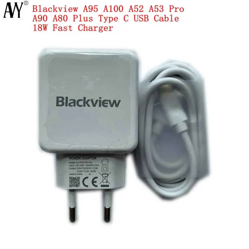 For Blackview A95 A100 A52 A53 Pro A90 A80 Plus 18w Eu Original Travel Charger Fast Charge Plug Type C Usb Cable