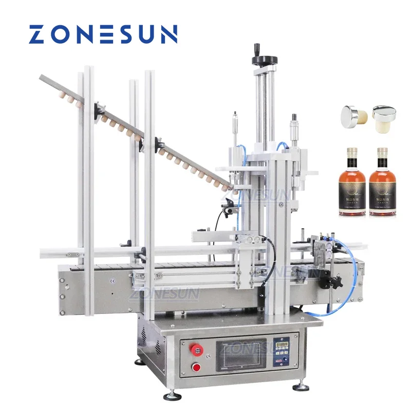 

ZONESUN ZS-XG1870D1 Automatic Glass Wine Bottle Wooden Cork Feeding Pressing Machine Desktop Capping Machine