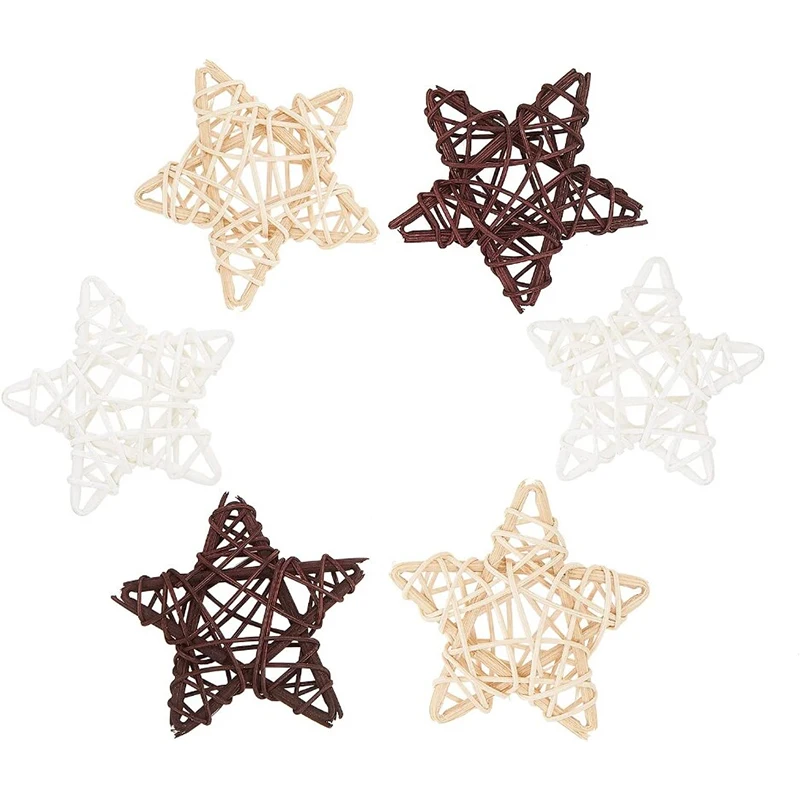 

10Pcs/lot 6cm/9cm Rattan Wood Star, Natural Wicker Rattan Balls Vase Fillers for Christmas Tree Ornament Wedding Birthday Party