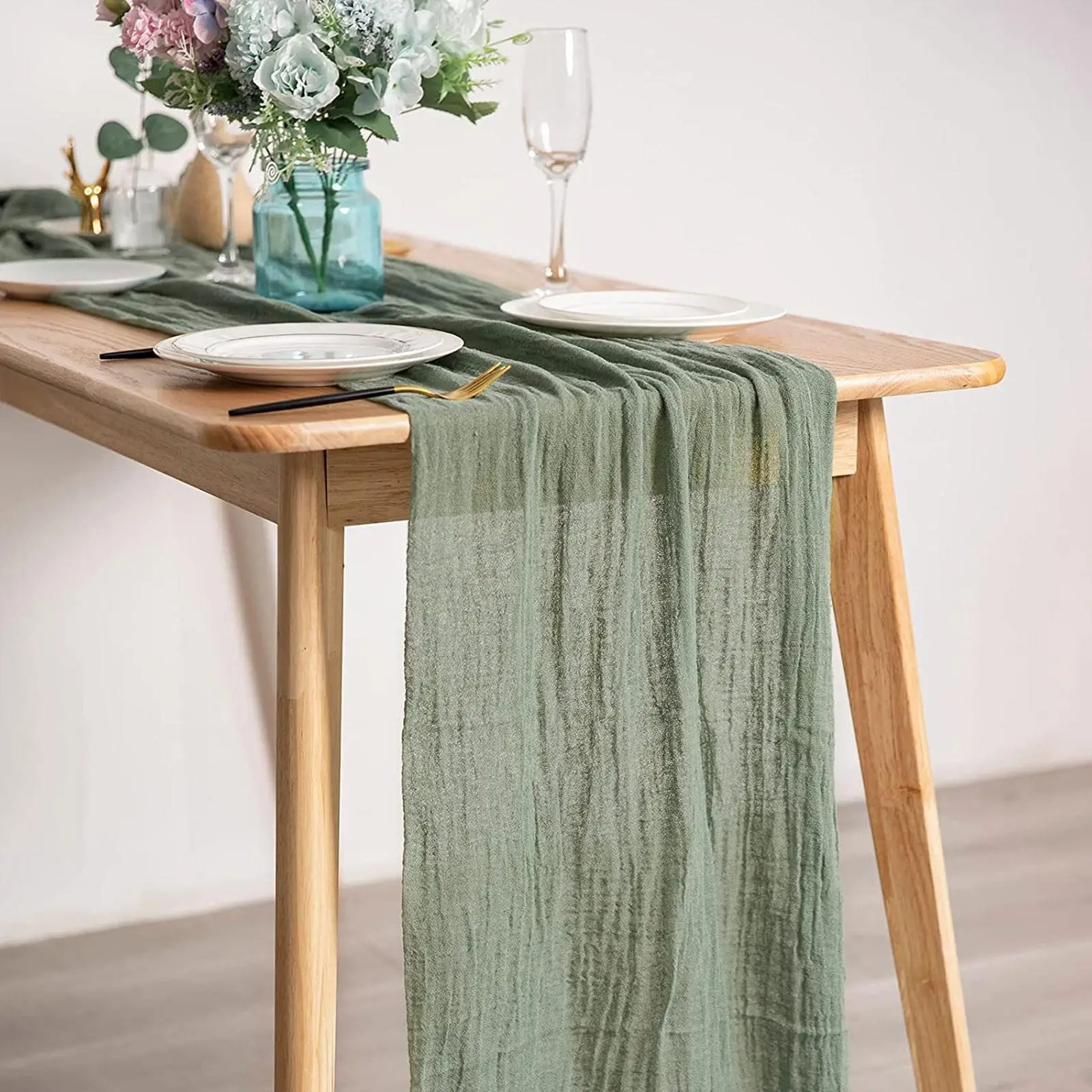 

400*90cm Vintage Cheesecloth Table Runner Tablecloth Christmas Wedding Table Runners Restaurant Table Decor