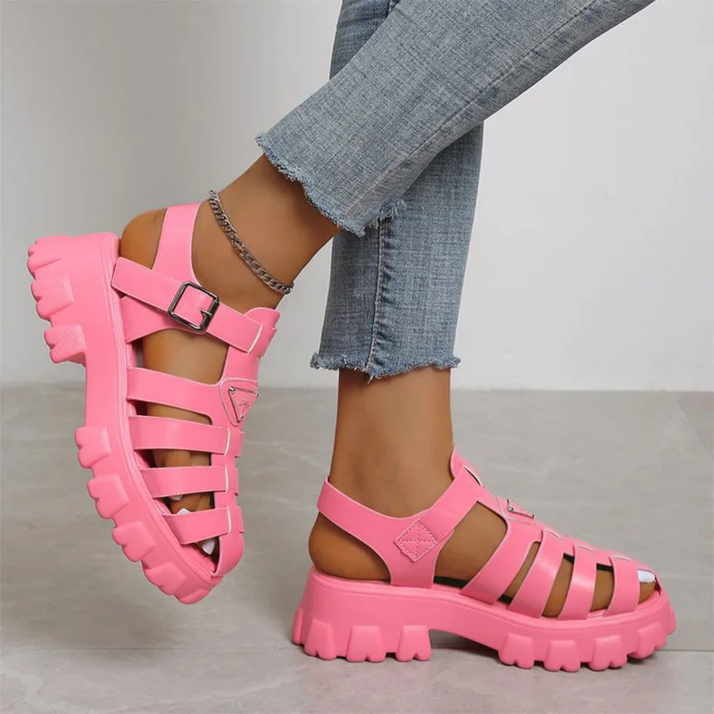 New Luxury US Designer Womens Sandals Wrap Toe Hollow Outs Thick Bottom Roman Ladies Casual Shoes Non-slip Outdoor Beach Shoes