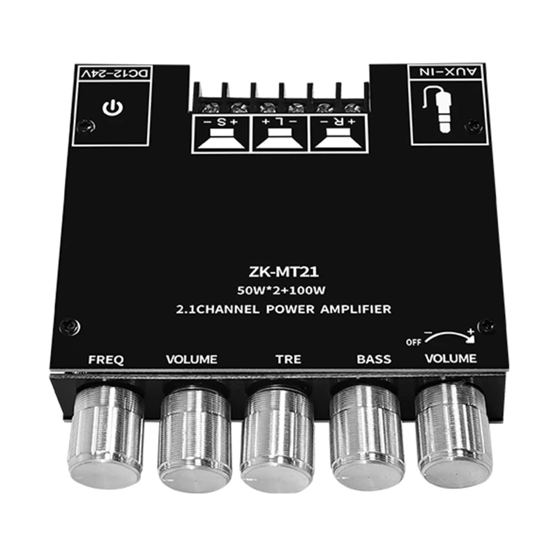 

ZK-MT21 2,1 канальный Bluetooth-совместимый 5,0 панель усилителя сабвуфера 50Wx2 + 100 Вт Плата усилителя мощности стерео B36A