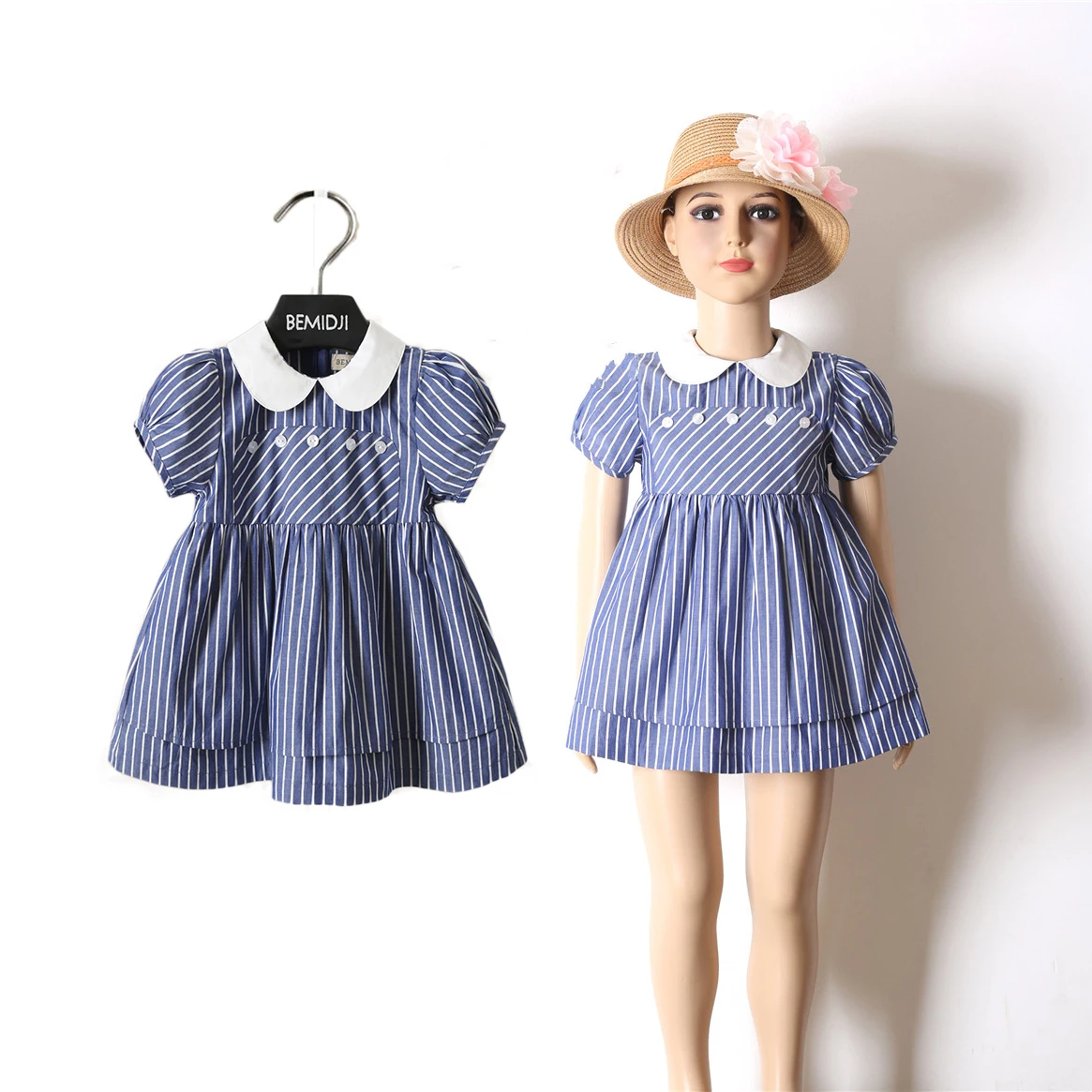 

Quality Summer New Girl's Western Style Striped Princess Dress Sweet Cute Children's Dress Shortsleeved Cotton Children's Dress