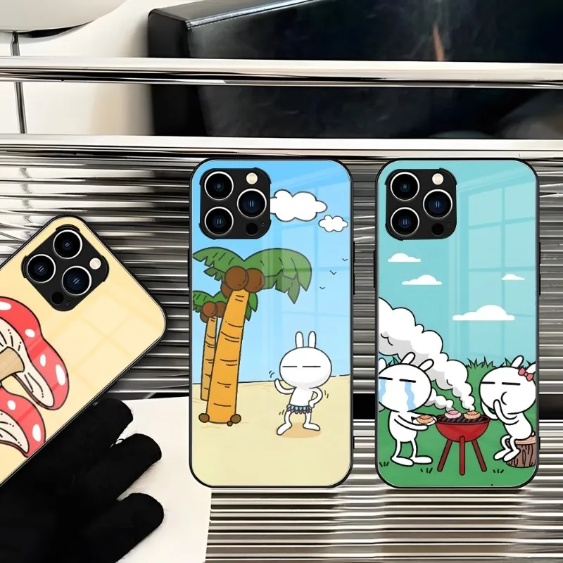

Cute Rabbit Phone Case For IPhone 14 Pro Max Plus 13 12 11 X XR XS 8 7 6 MINI SE 2022 Glass Design Back Cover