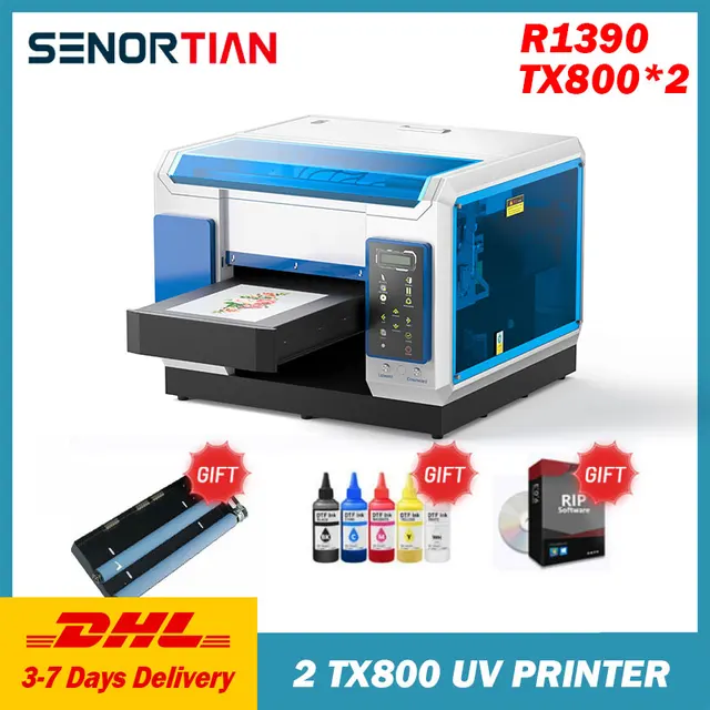 A3 Pro UV Flatbed Printer EPSON R1390/TX800 Dual Printhead UV Printer Support Varnish Printing for Bottle Phonecase Acrylic Etc 1
