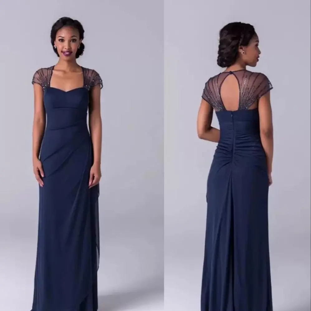 

Elegant Navy Blue Glitter Mother of the Bride Dress 2023 Sweetheart Sleeveless Sequins Ruched Floor-length Formal Wedding Gowns