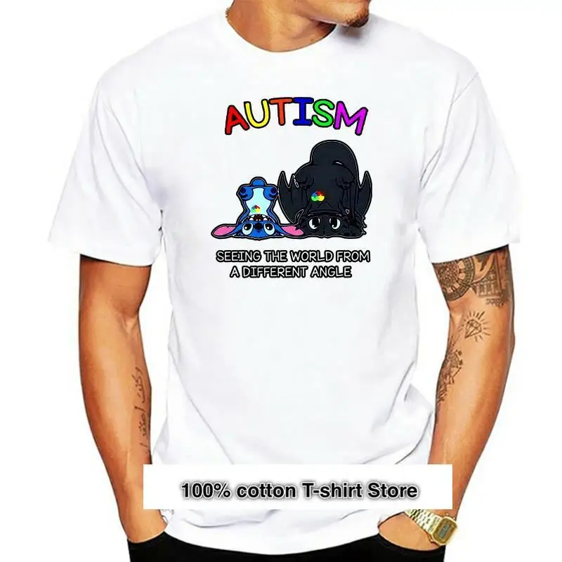 

Camiseta de autismo sin dientes y puntada para hombres, Camisa ajustada, ver el mundo desde un ángulo diferente