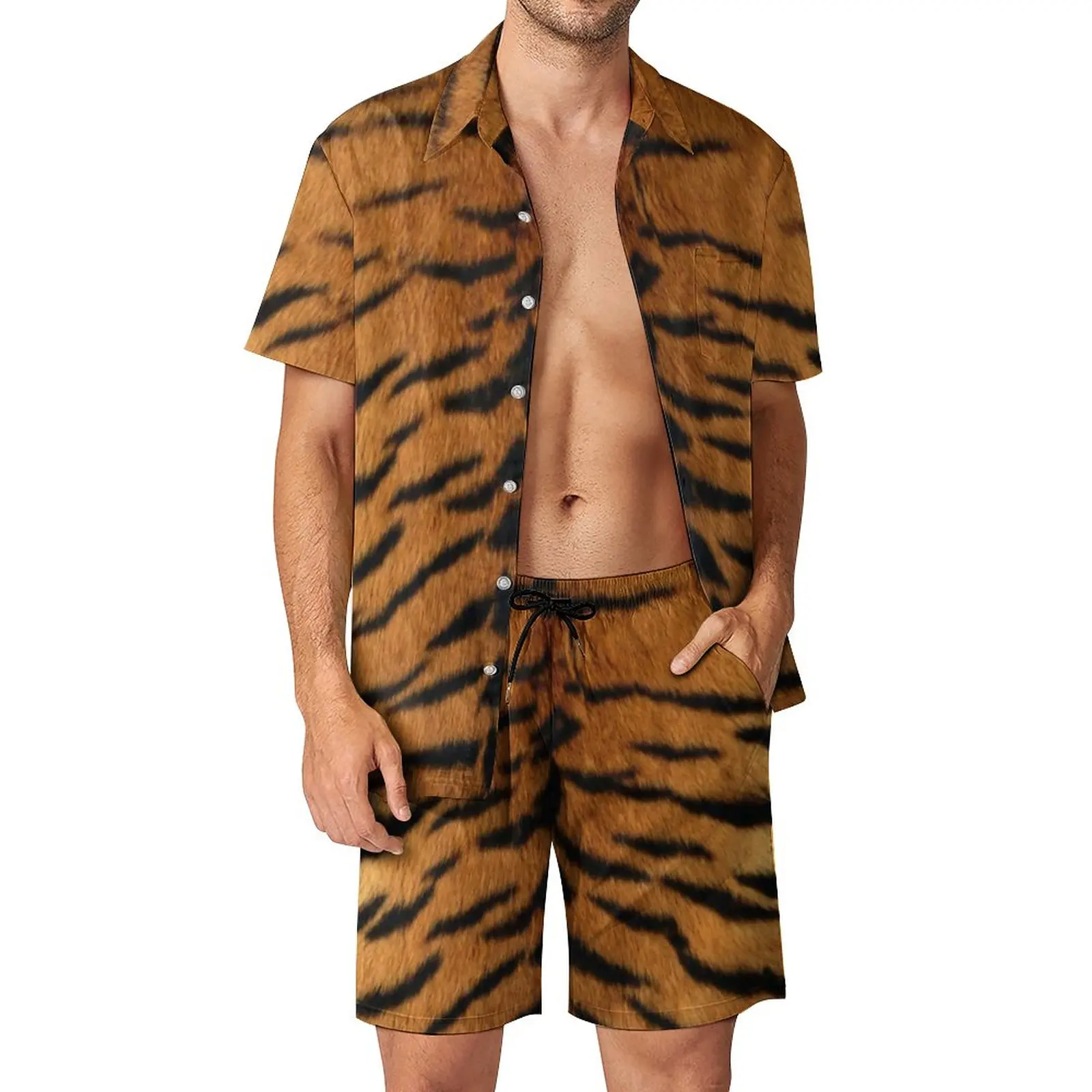 

Tiger Skin Vacation Men Sets Modern Animal Print Casual Shirt Set Summer Printed Shorts Two-piece Hawaiian Suit Plus Size