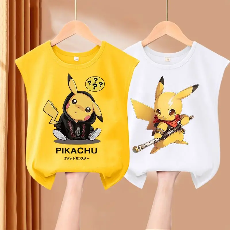 

Cotton boy's short-sleeved summer new small vest tops medium and small children's outer wear cut sleeves handsome anime Pikachu