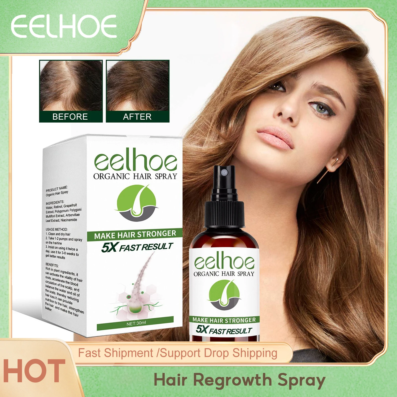 

Hair Regrowth Spray Prevent Hair Loss Dry Frizzy Damaged Repair Nourishing Hair Roots Scalp Treatment Hair Growth Liquid 30ml