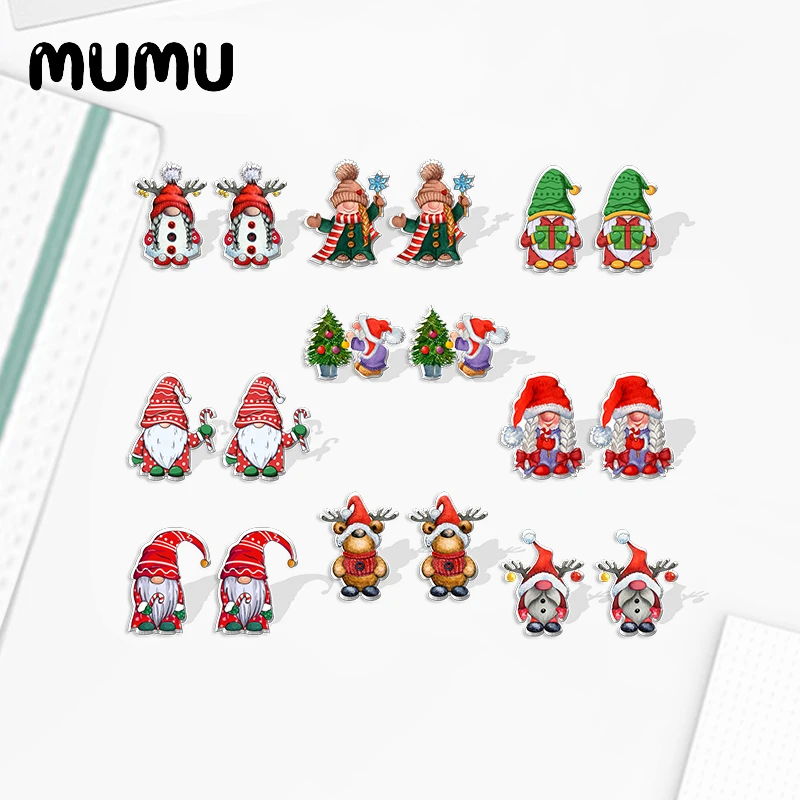 

2022 New Christmas Gnome Holding Gift Box Acrylic Stud Earring Handmade Earrings Resin Epoxy Jewelry Gifts Friend