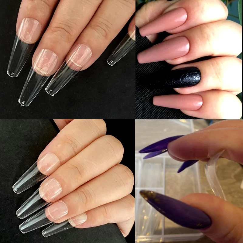 

100pcs acrylic nail tips Transparent False nails press on nails coffin packaging box capsules ongles en gel capsule américaine
