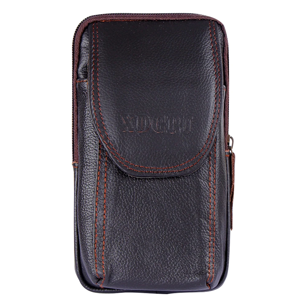 

Cowhide Leather Fanny Waist Bag Solid Color Three-layer Belt Bum Pouch Bags