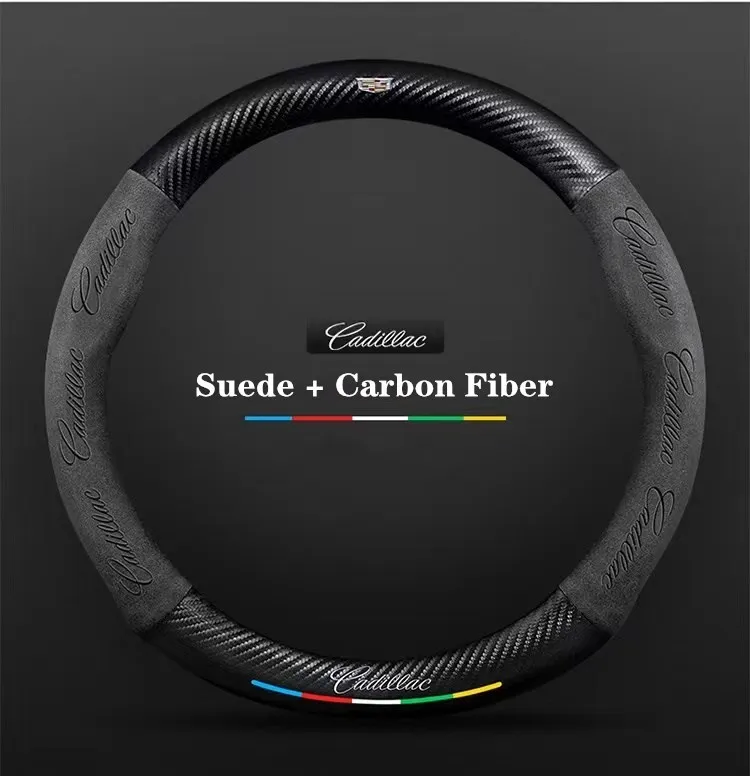 

Car 3D Logo Suede Carbon Fiber Steering Wheel Cover For Cadillac ESCALADE LYRIQ XTS ATS CTS SLS DeVille BLS STS SRX XT5 CT4 XT4