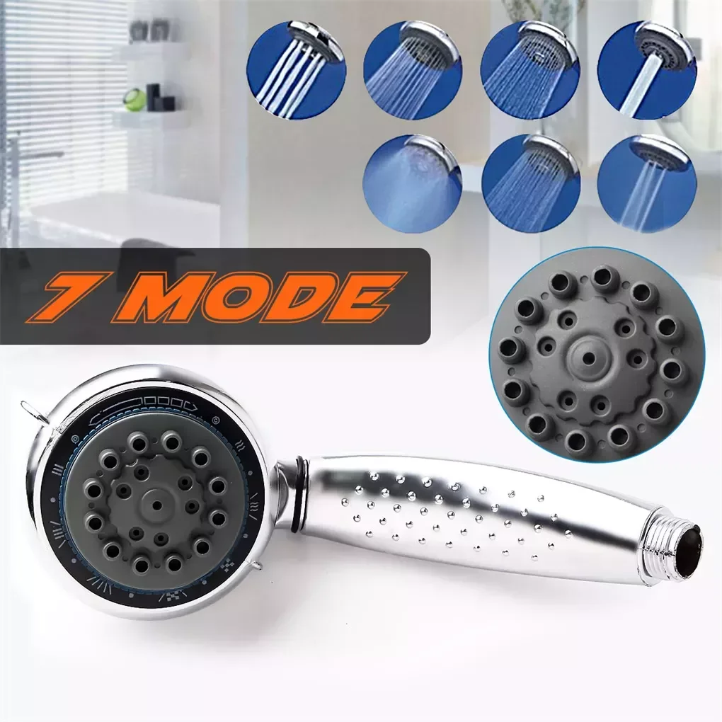 

Bathroom 7 Speed Shower Head 7-in-1 Water Saving Showerhead Handheld Anti-scaling Rubber Nozzle for Bath SPA