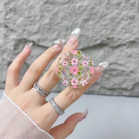 Розетка Grip Tok, акриловый клей, материал, прозрачная складная подставка, держатель для телефона с цветочным узором, складная ручка для телефона