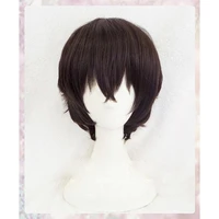 anime high quality anime bungo stray dogs dazai osamu wigs short brown curly hair heat resistant cosplay wig wig cap