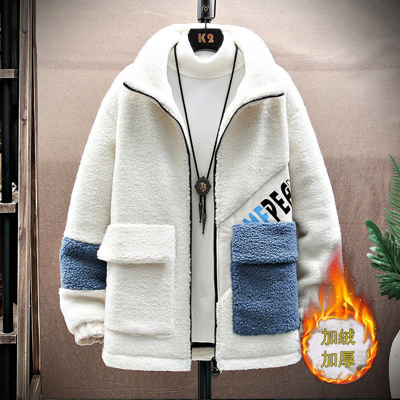 Granular Fleece Jacket Men's Tide Brand 2022 New Lamb Hair Thickening Winter Wear Hooded Winter Menswear