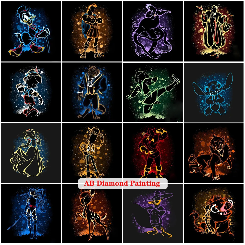 

Алмазная 5D живопись «сделай сам» AB, черное искусство, Дисней, принцесса, Стич, Микки, красавица, чудовище, алмазная вышивка, мозаика, ручная р...