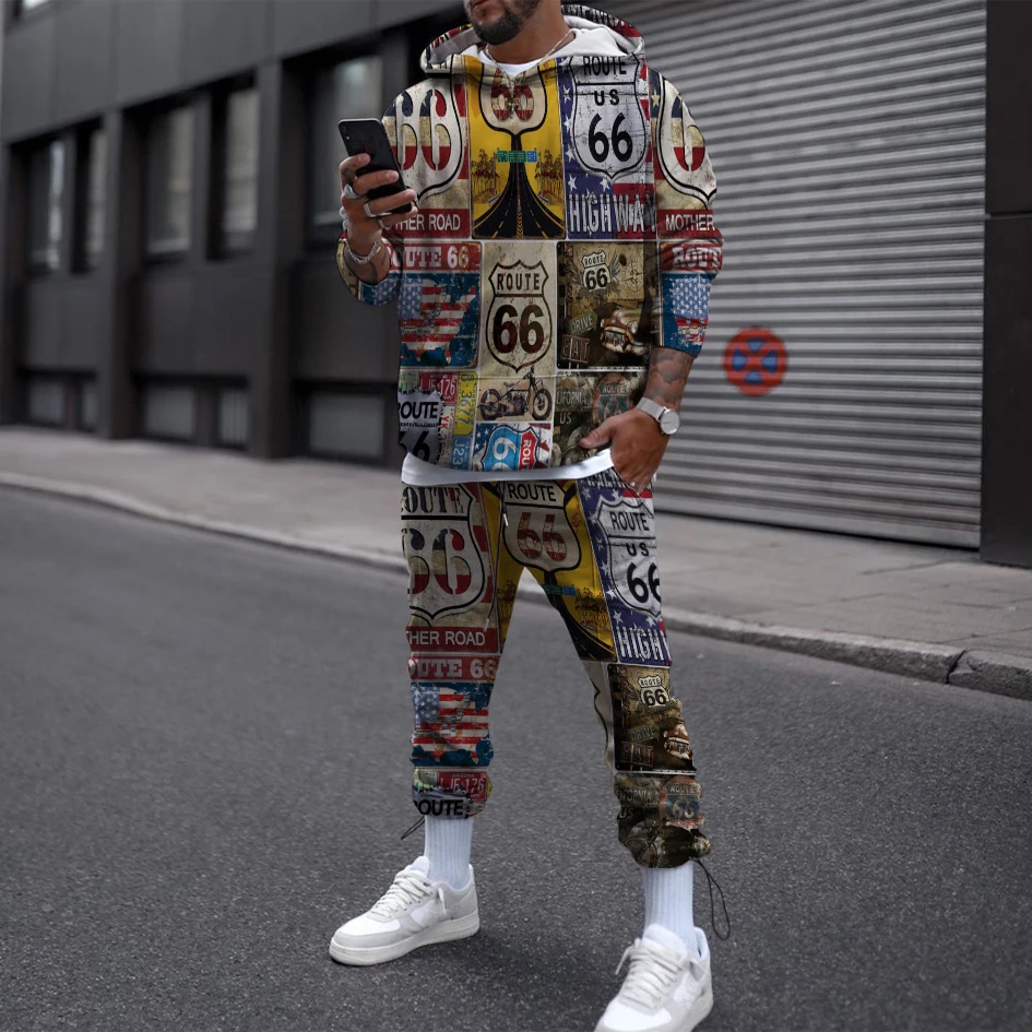 

2022 Autumn Sportswear Men's Set Fashion 3D Tracksuit New Sports Suits Male Sweatsuit Long Sleeves T shirt +Pants 2 Piece Set