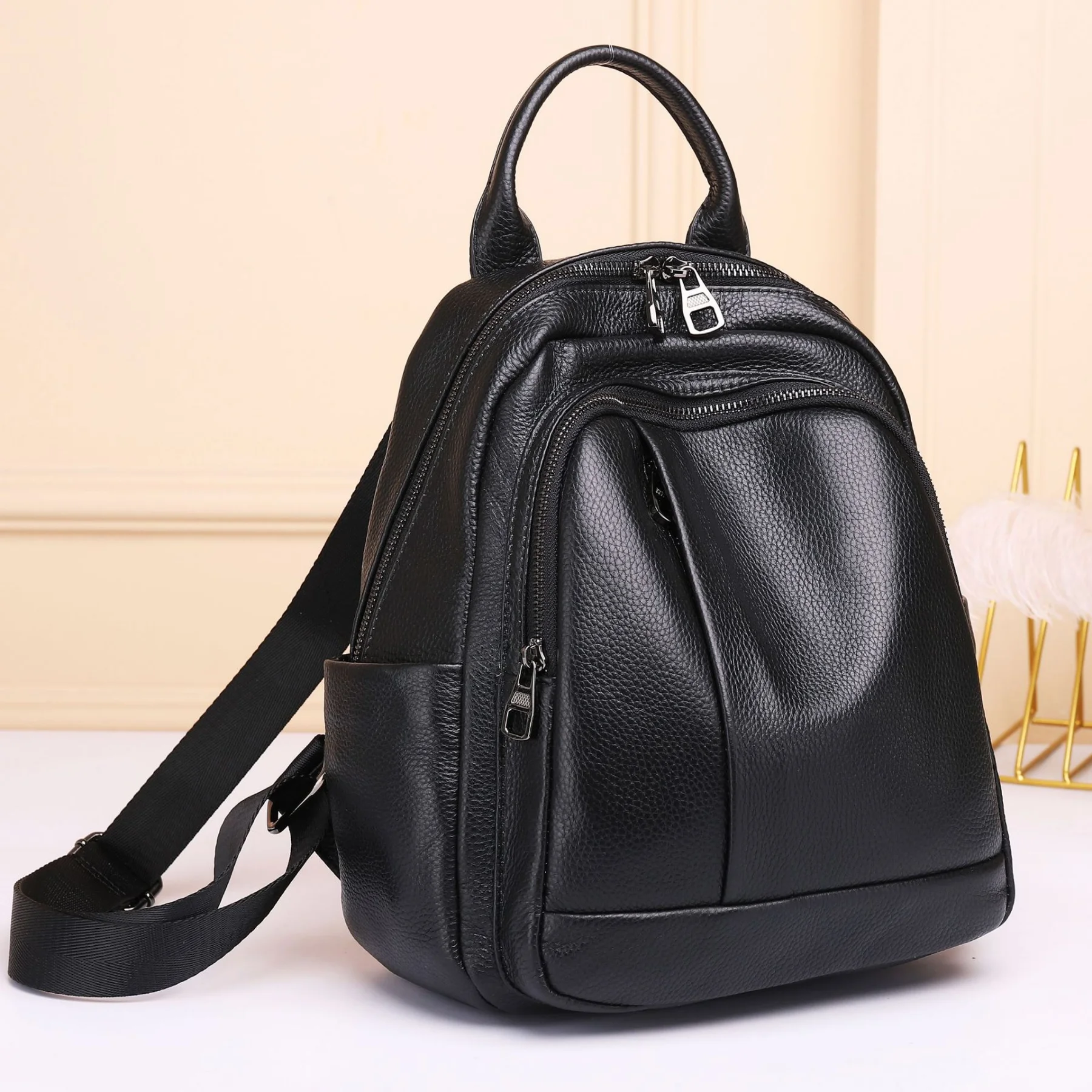 

Женская кожаная сумка в Корейском стиле, черные школьные женские рюкзаки из натуральной воловьей кожи