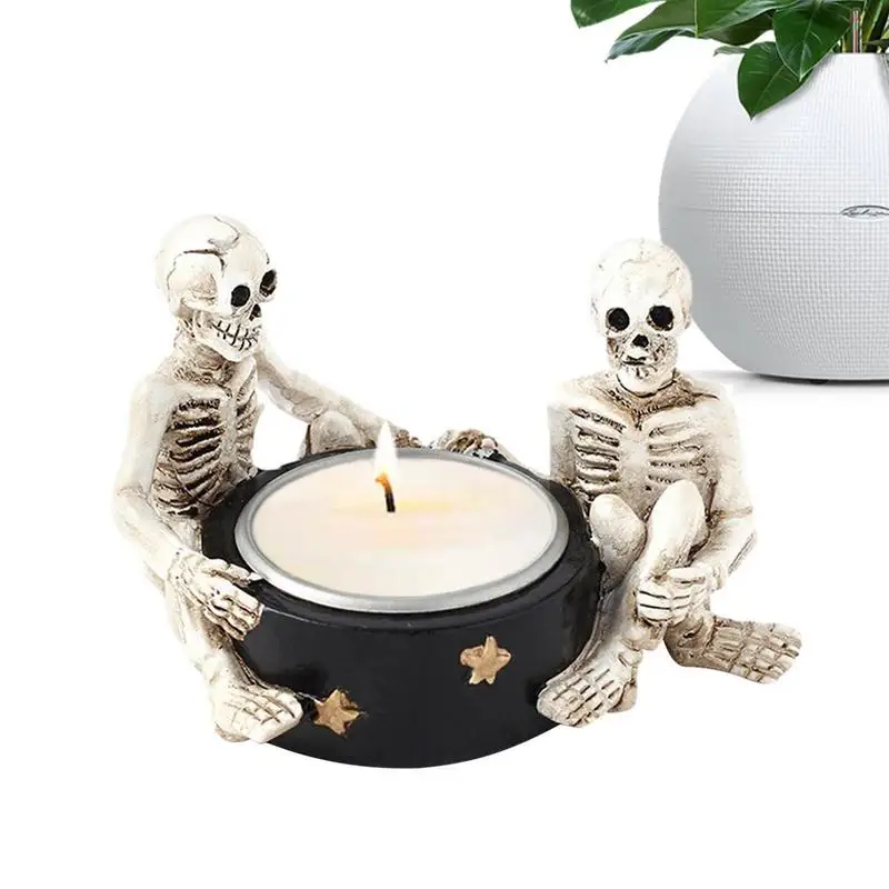 

Durable Resin Skull Candle Holder Spooky Vintage Skeleton Candlestick Tea Light Cup For Home Party Decoration