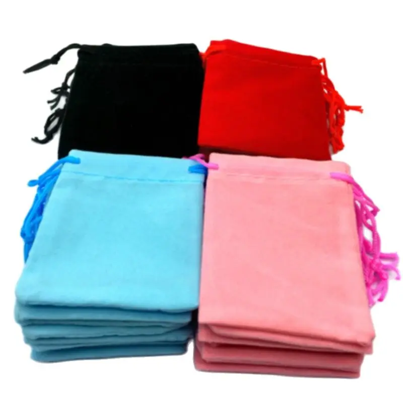 100pcs Mix Color 5x7cm Free Shipping Wholesale Velvet  Pouch BLack Jewelry Gift Bag Organza Rings Watch Red Blue Pink Christmas