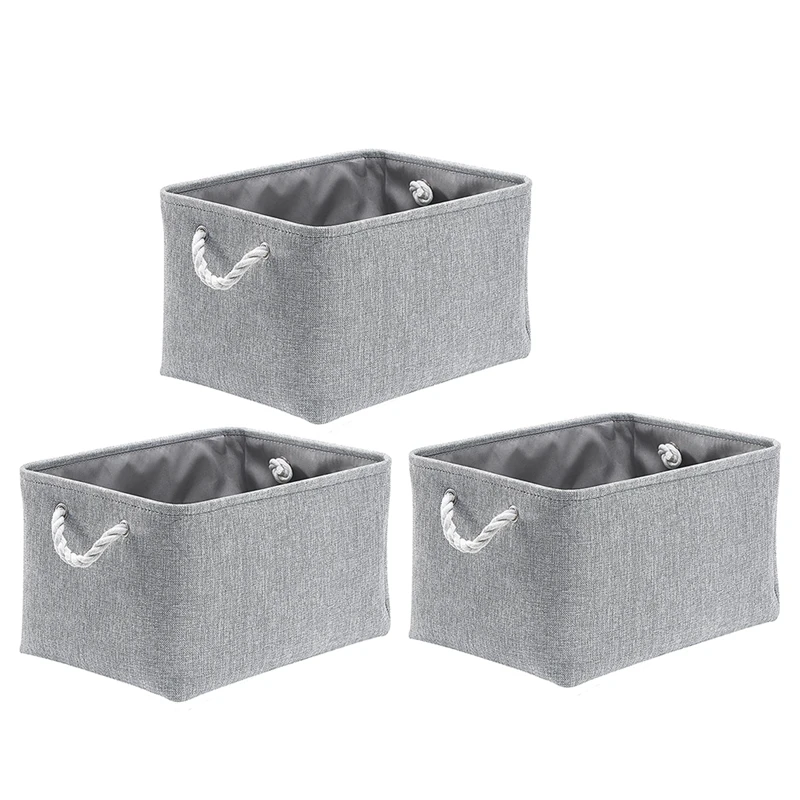 

Fabric Storage Box, Foldable Linen Large Storage Baskets For Nursery, Closet And Wardrobe, Set Of 3, Gray