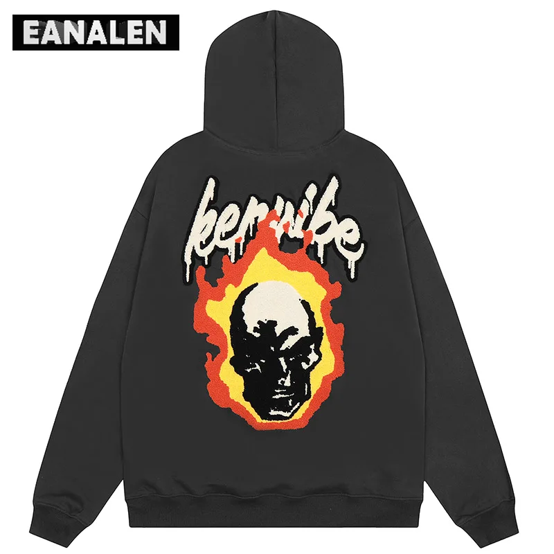 

Harajuku Retro Flame Skull Graphic Zipper Hoodie Men's Oversized Winter Campus Casual Rock Gothic Graffiti Sweater Jacket Women