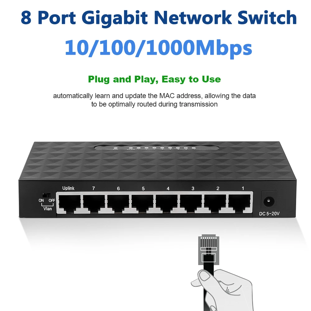 Коммутатор 8 портов 10 100 1000 Мбит/с Gigabit интеллектуальный коммутатор