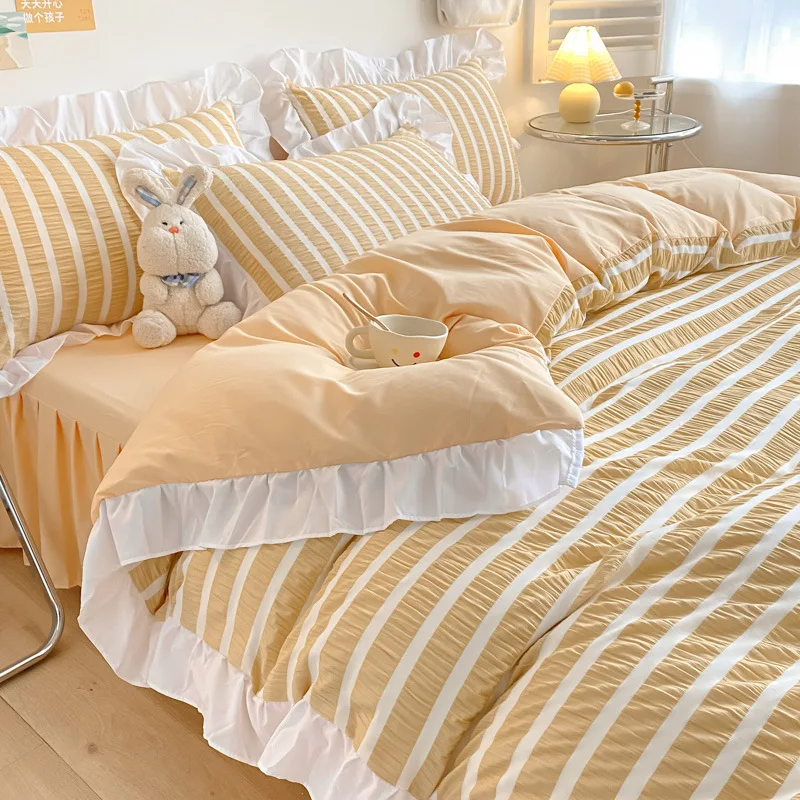 2022 полосатый домашний кружевной пододеяльник постельное белье комплект