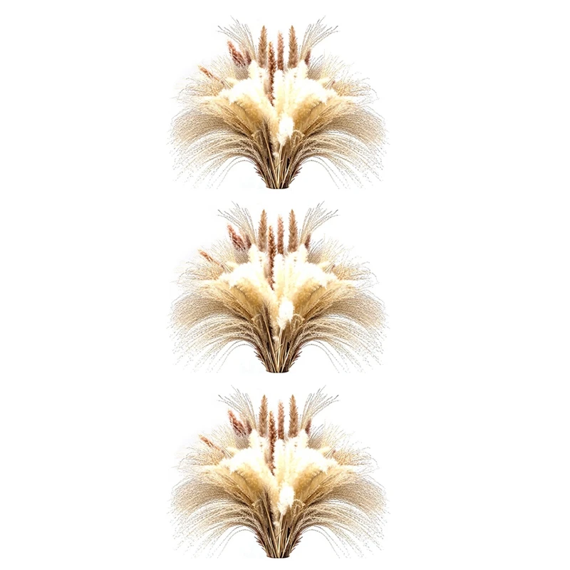 

120Pcs 17.72 Inch Dried White Pampas Grass&Brown Dried Flower& Natural Dried Reed, Natural Home Decor